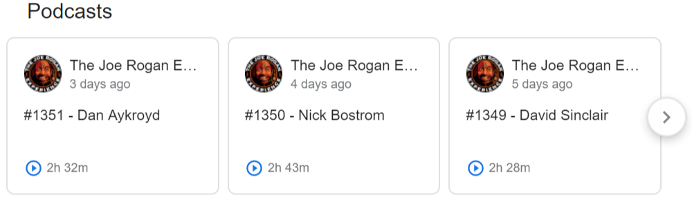 Podcast snippet on SERP example