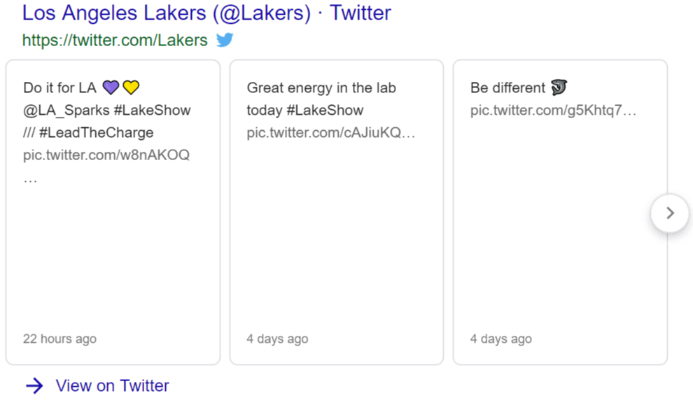 Twitter box featured on a SERP